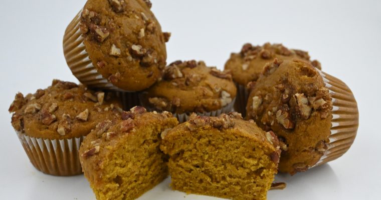 Pumpkin Muffins with Candied Pecans